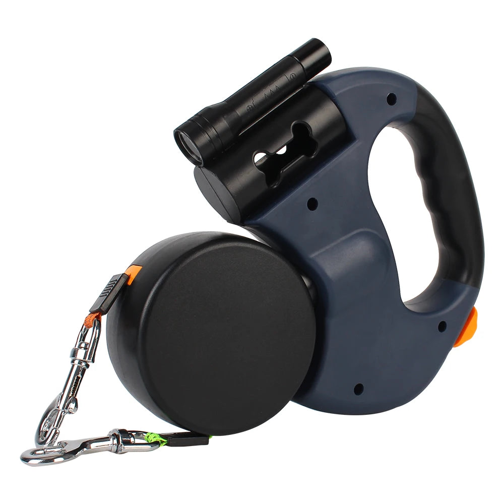 3M Auto Retractable Dual Dog Leash for Two Dogs | Includes Flashlight & Waste Bag Holder