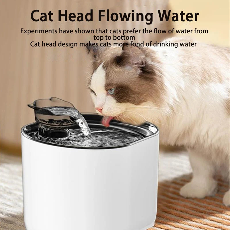 Automatic Cat Water Fountain USB Electric | Quiet Mute Pump Filtered Recirculating Pet Drinker | Cute Cat Ears for Cats & Dogs